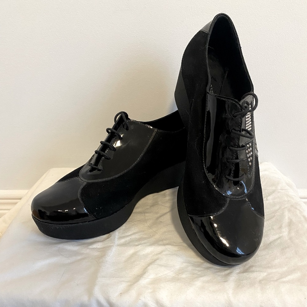 Black lace up wedge shoe